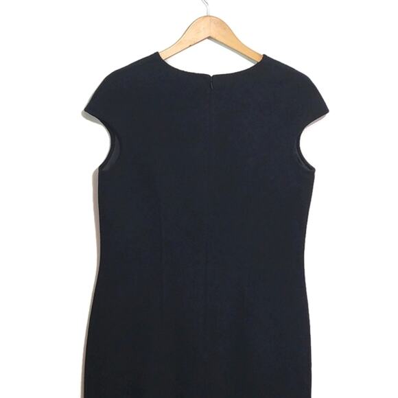 Faconnable Wool Cashmere V Neck Short Sleeve Black Midi Sheath Dress Size 14 - Picture 8 of 15